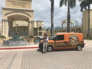 Gunther leaning at Mizner Park before mosquito treatment in Boca Raton